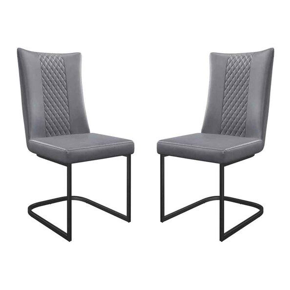 Liora Dark Grey Faux Leather Dining Chairs with Black Legs in Pair