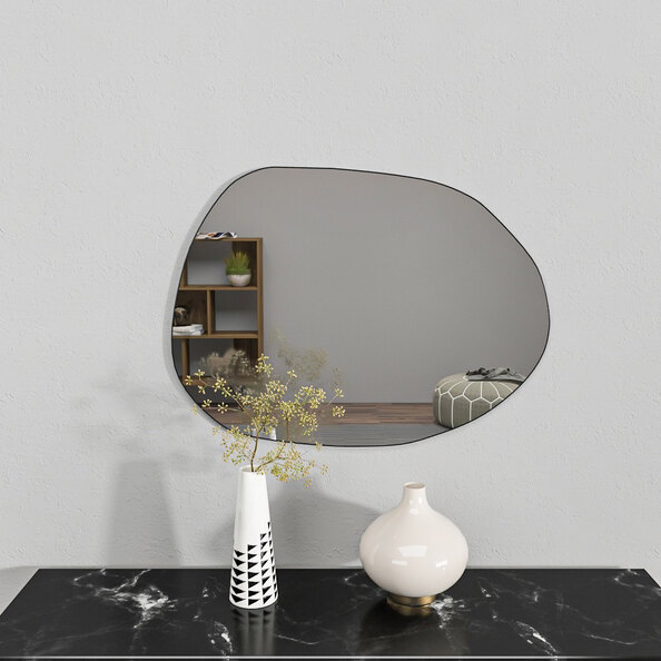 Liora Glass Wall Mirror with Black Wooden Frame