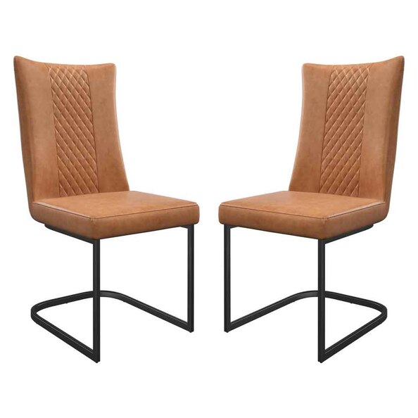 Liora Tan Faux Leather Dining Chairs with Black Legs in Pair