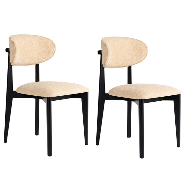 Lioro Beige Fabric Dining Chairs with Black Wooden Frame in Pair