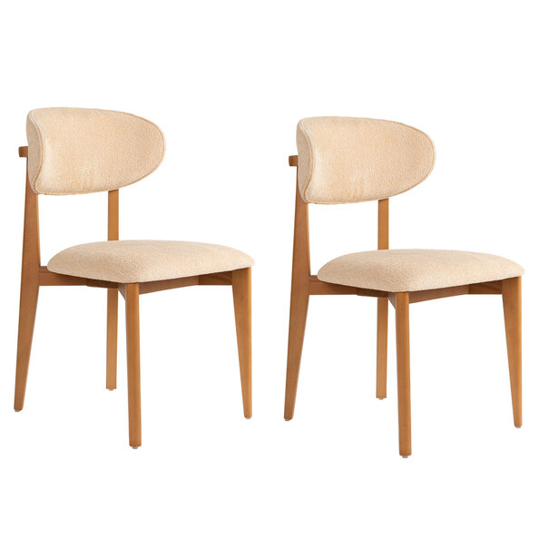 Lioro Beige Fabric Dining Chairs with Dark Oak Wooden Frame in Pair