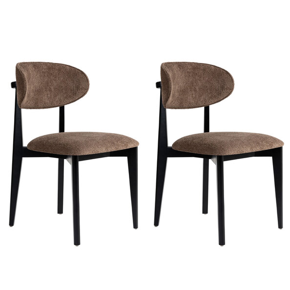 Lioro Brown Fabric Dining Chairs with Black Wooden Frame in Pair