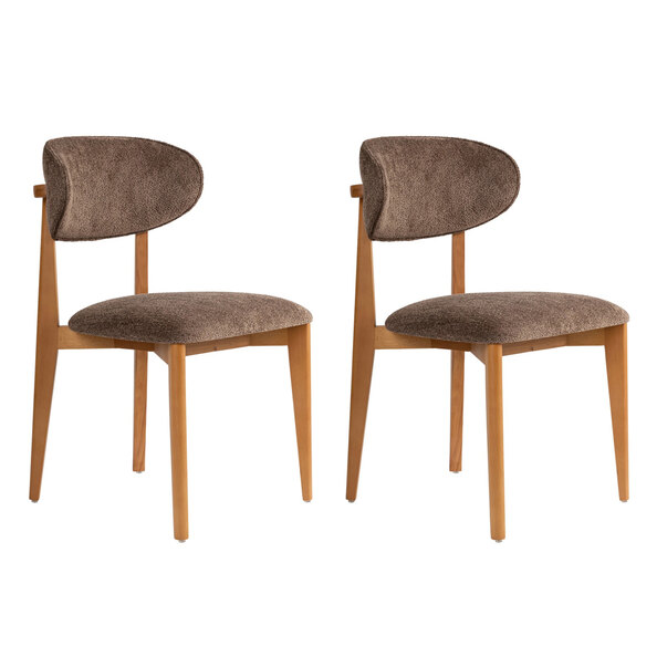 Lioro Brown Fabric Dining Chairs with Dark Oak Wooden Frame in Pair