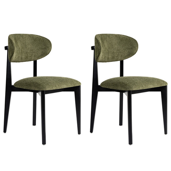 Lioro Green Fabric Dining Chairs with Black Wooden Frame in Pair