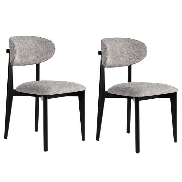 Lioro Grey Fabric Dining Chairs with Black Wooden Frame in Pair