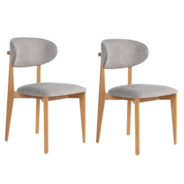 Lioro Grey Fabric Dining Chairs with Light Oak Wooden Frame in Pair