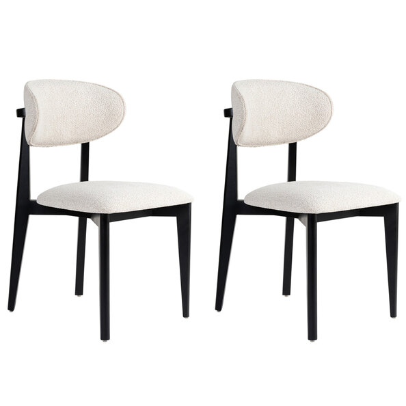 Lioro White Fabric Dining Chairs with Black Wooden Frame in Pair