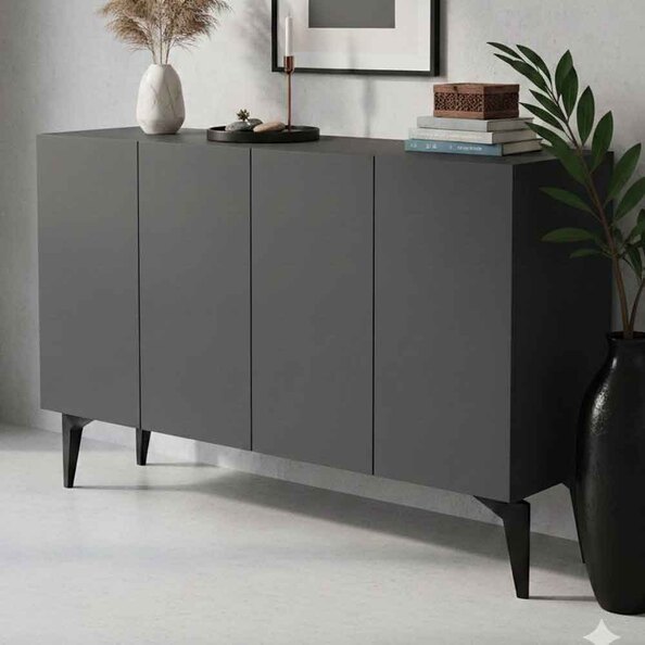 Lipa Wooden Sideboard with 4 Doors in Anthracite