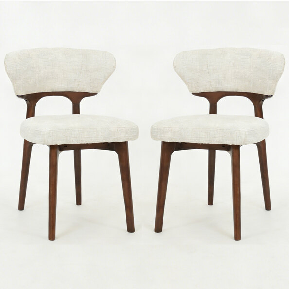 Lireon Cream Fabric Dining Chairs with Walnut Frame in Pair