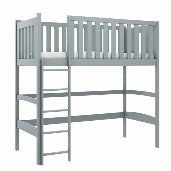Lititz Wooden Bunk Bed With Foam Mattress And Ladder In Grey