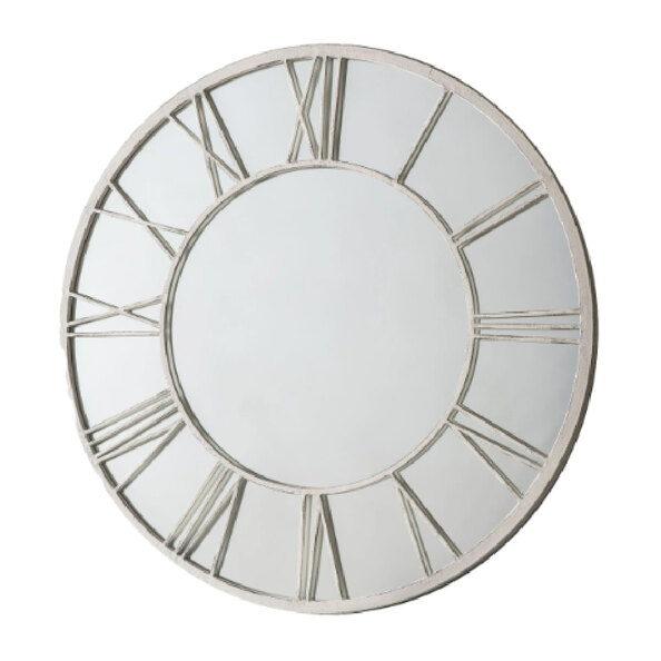 Livia Outdoor Round Mirror In Distressed White Frame