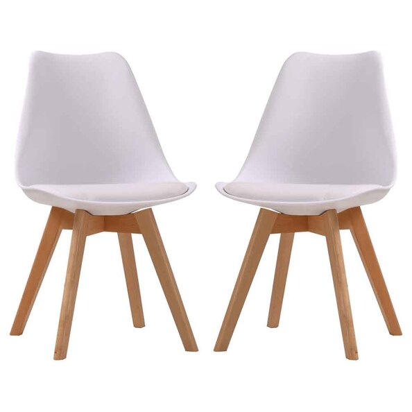 Livre Plastic Dining Chairs With Wooden Legs In Pair - White