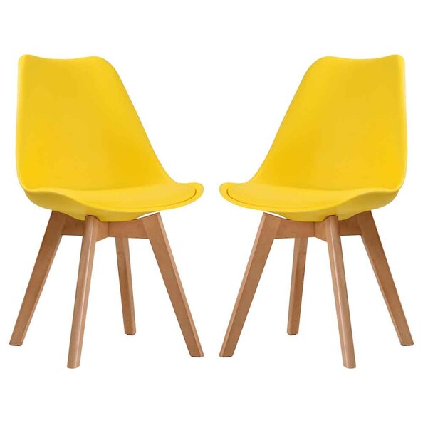 Livre Plastic Dining Chairs With Wooden Legs In Pair - Yellow