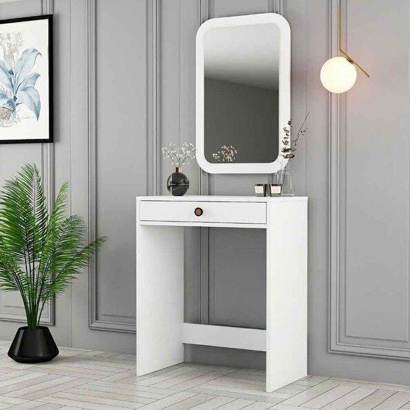 Lizbon Wooden Dressing Table with Mirror in White