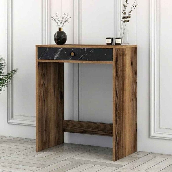 Lizbon Wooden Dressing Table in Walnut and Black Marble Effect