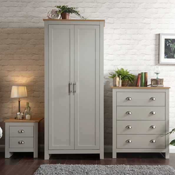 Loftus Wooden Furniture Set With 2 Doors Wardrobe In Grey Oak