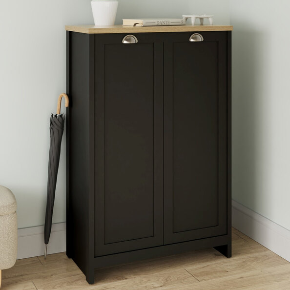Loftus Wooden Sheo Storage Cabinet With 2 Doors In Black And Oak