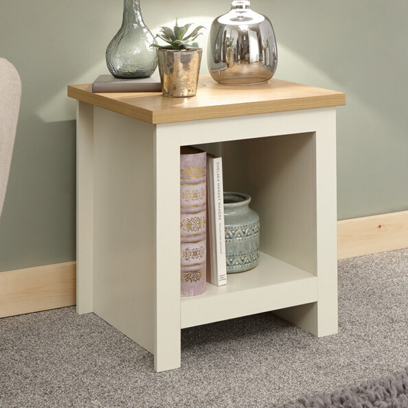 Loftus Wooden Square Side Table In Cream And Oak