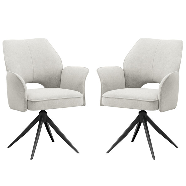 Lormeo Cream Fabric Dining Chairs with Black Legs in Pair