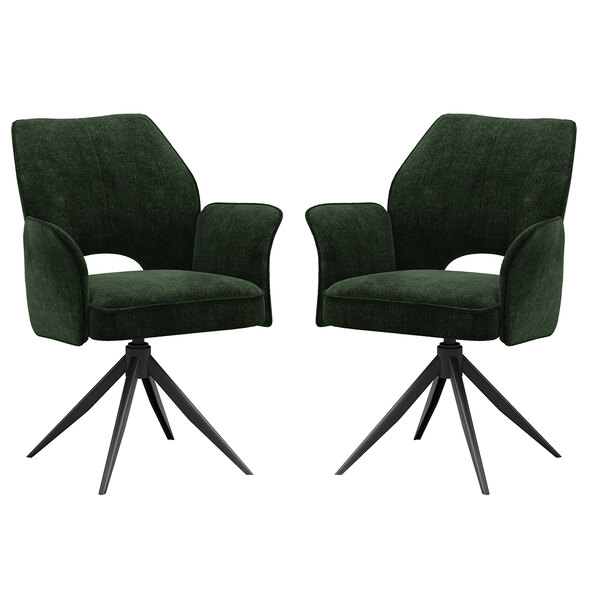 Lormeo Green Fabric Dining Chairs with Black Legs in Pair
