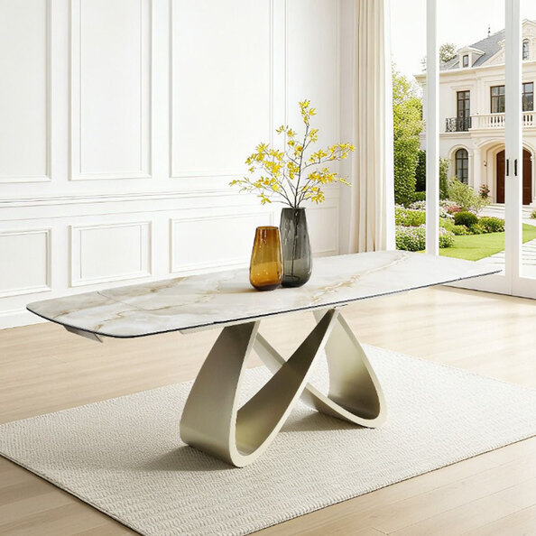 Lormira Italian Grey Ceramic Top Dining Table with Sunset Vein Cloud Base