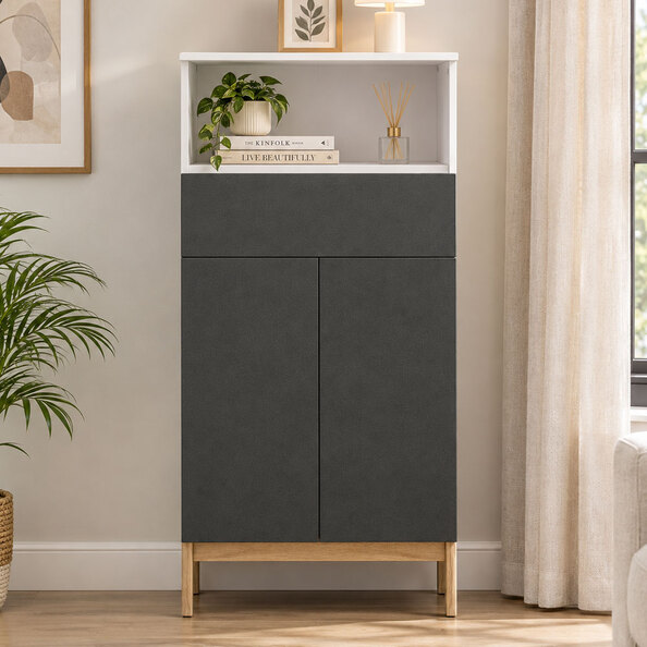 Lormis Wooden Sideboard with 2 Doors in White and Anthracite