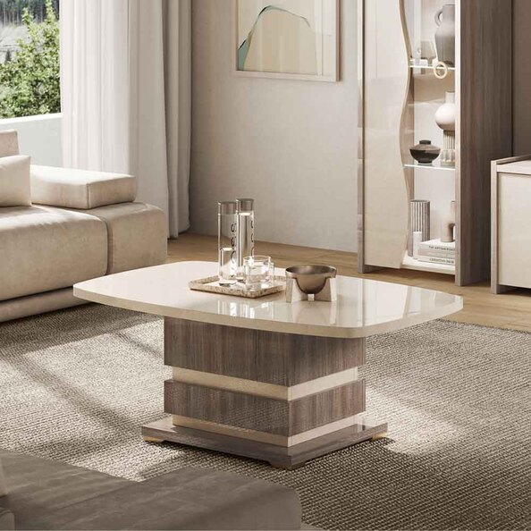 Losea High Gloss Coffee Table in Brown Marble Effect