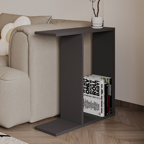 Lotus Wooden Side Table in Anthracite