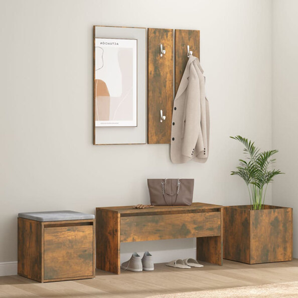 Louise Wooden Hallway Furniture Set In Smoked Oak