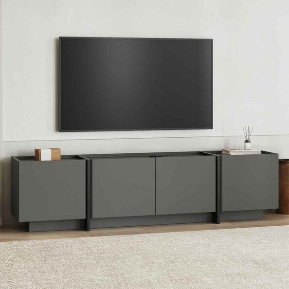 Lowenio Wooden TV Stand with 4 Doors in Black and Anthracite