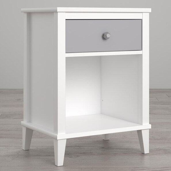 Lrelion Wooden Bedside Cabinet with 1 Drawer in White and Grey