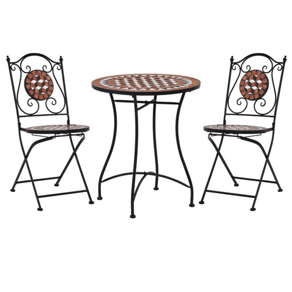 Lucca Ceramic Tile 3 Piece Mosaic Bistro Set In Terracotta