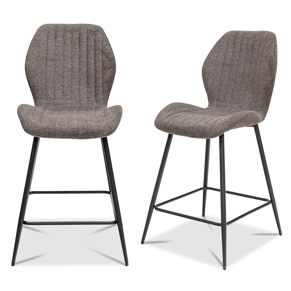 Luciano Charcoal Fabric Counter Bar Stools with Black Metal Legs in Pair