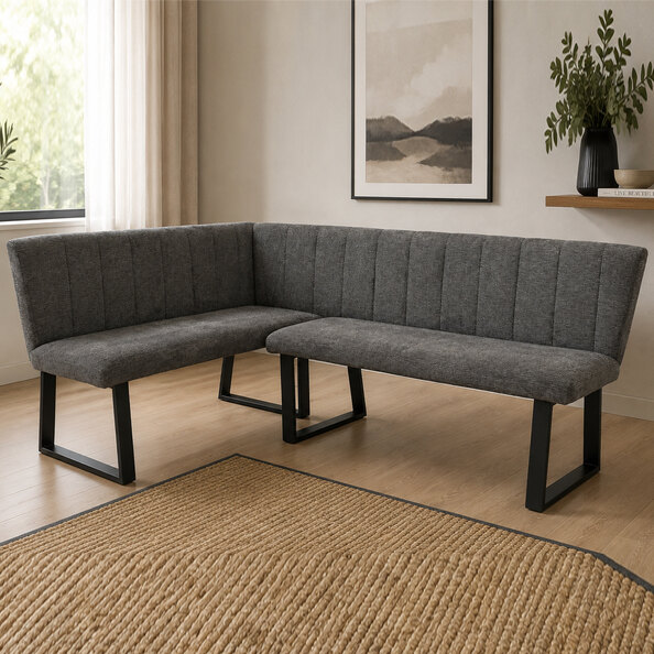 Luciano Corner Fabric Dining Bench in Charcoal