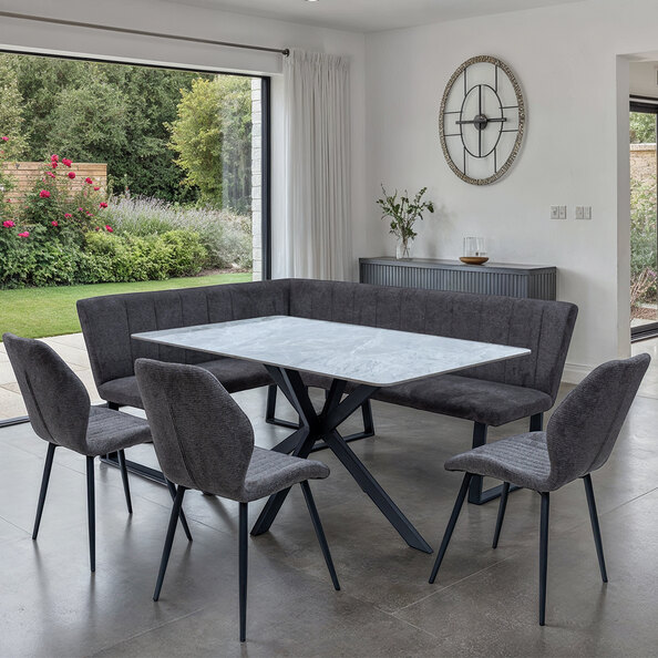 Luciano Italy Grey Sintered Stone Top Dining Table with 3 Chairs 1 Bench in Charcoal
