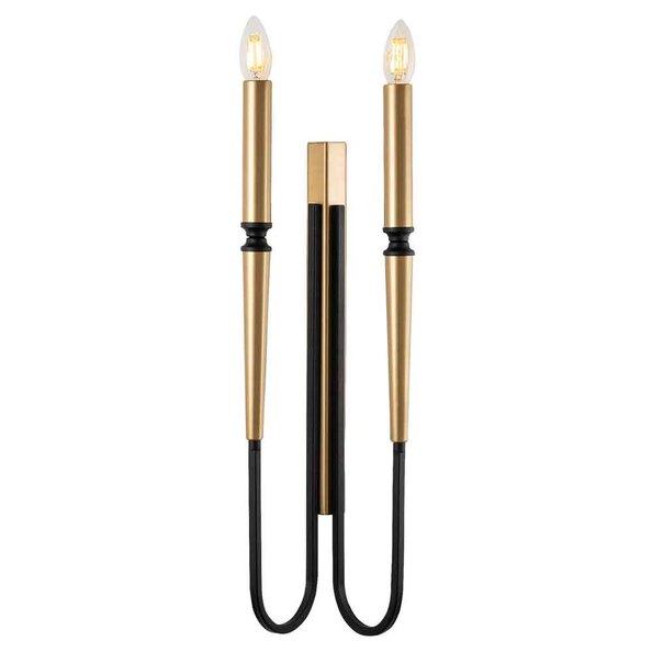 Lumi 2 Candel Shape Metal Wall Lamp in Black and Gold