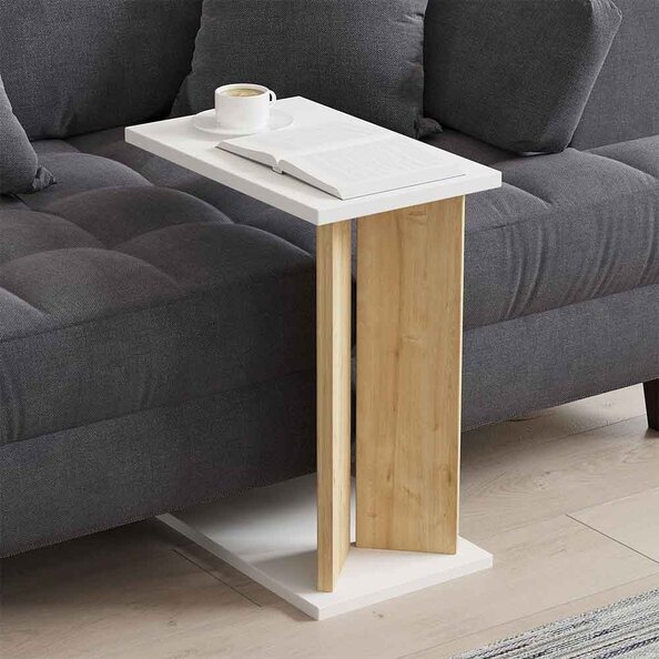 Lun Wooden Side Table in Sapphire Oak and White