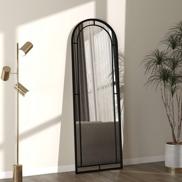 Luna Glass Cheval Mirror with Black Metal Frame