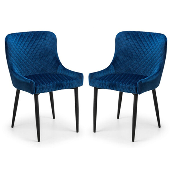 Lakia Blue Velvet Dining Chairs With Black Legs In Pair