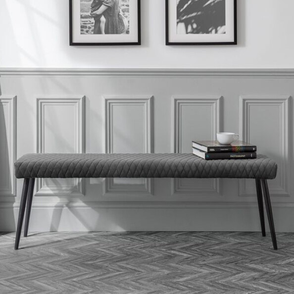 Lakia Low Velvet Upholstered Dining Bench In Grey
