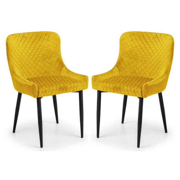 Lakia Mustard Velvet Dining Chairs With Black Legs In Pair