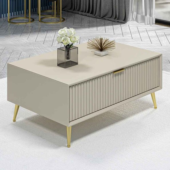 Luxe Wooden Coffee Table in Sandstone and Gold