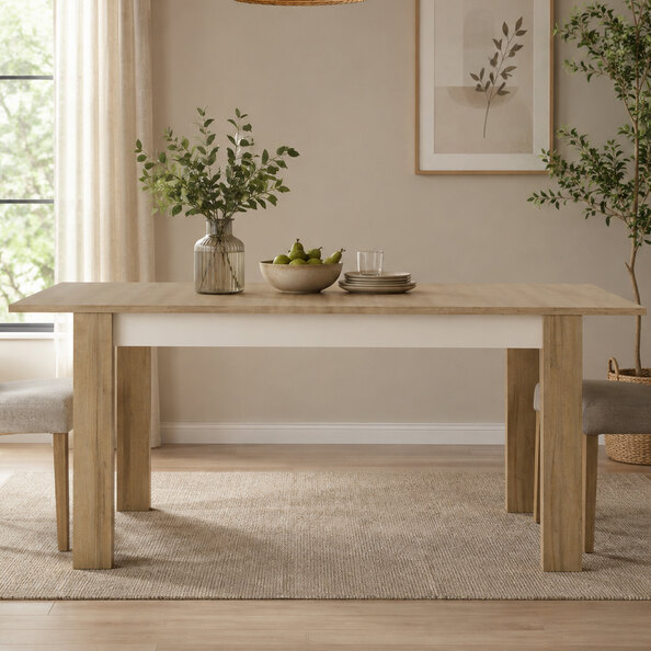 Lyco Large Wooden Extending Dining Table In Oak and Gloss White