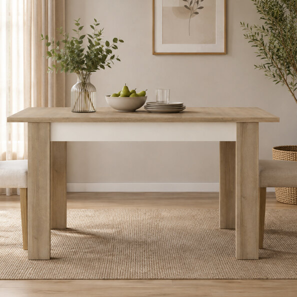 Lyco Medium Wooden Extending Dining Table In Oak and Gloss White