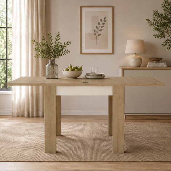 Lyco Small Wooden Extending Dining Table In Oak and Gloss White