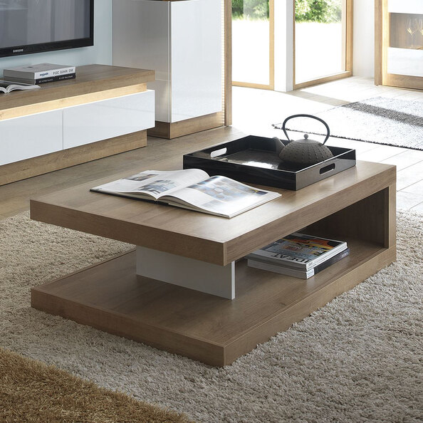 Lyco Wooden Coffee Table In Riviera Oak And White High Gloss