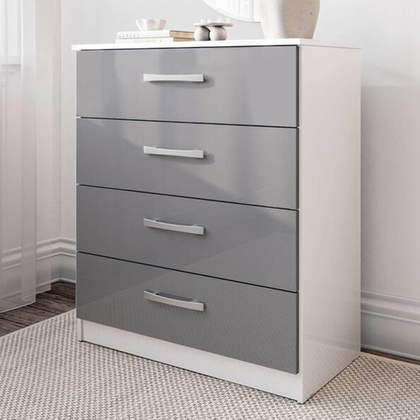 Lynn High Gloss Chest Of 4 Drawers In Grey And White