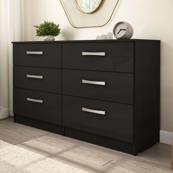 Lynn High Gloss Chest Of 6 Drawers In Black