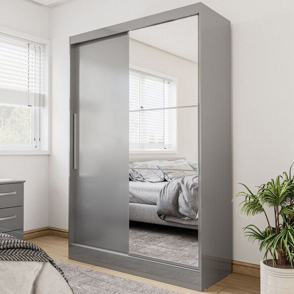 Lynn Mirrored Wardrobe With 2 Sliding Doors In Grey High Gloss