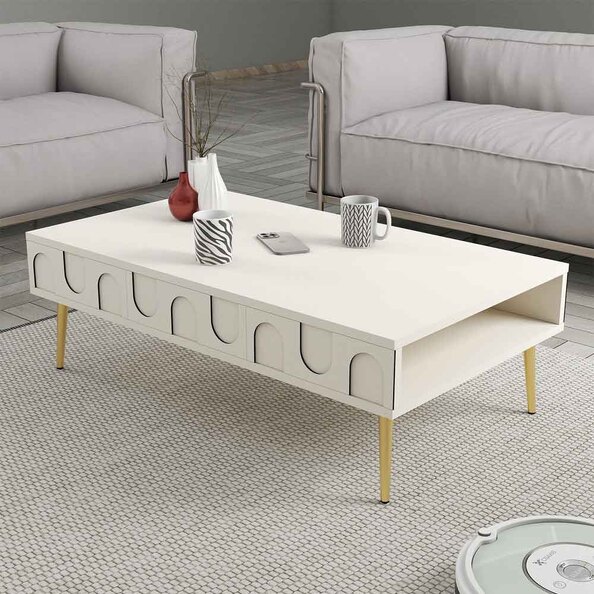 Lyon Wooden Coffee Table in Cream and Gold